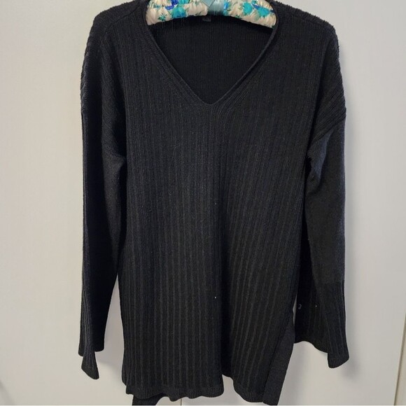 SMARTWOOL Womens Black Shadow Pine V-Neck Rib/Ribbed Sweater Size XL Cozy Warm - Picture 1 of 11